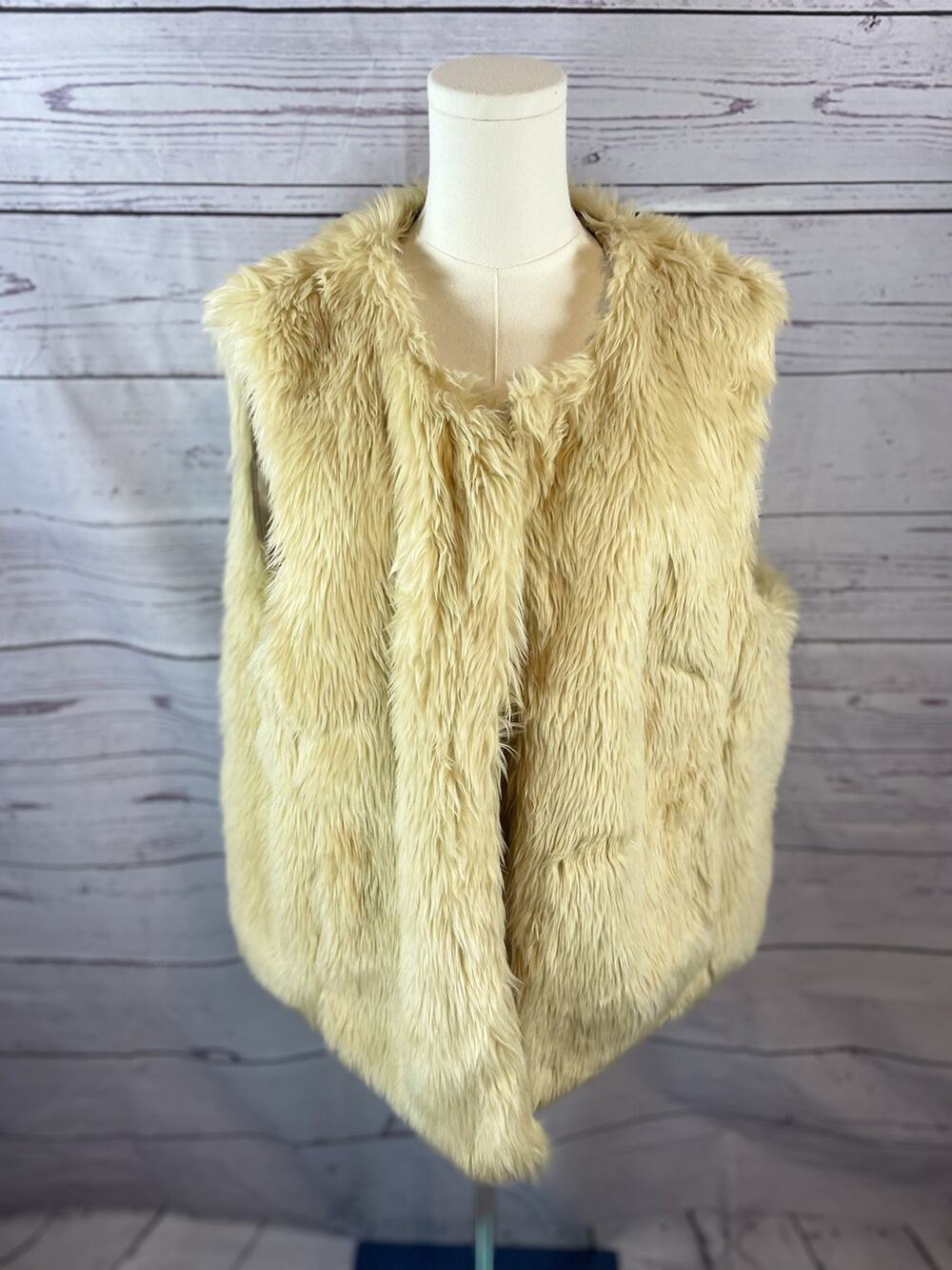Boden Faux Fur Vest Cream Beige Open Front Women’s US 18 UK 22